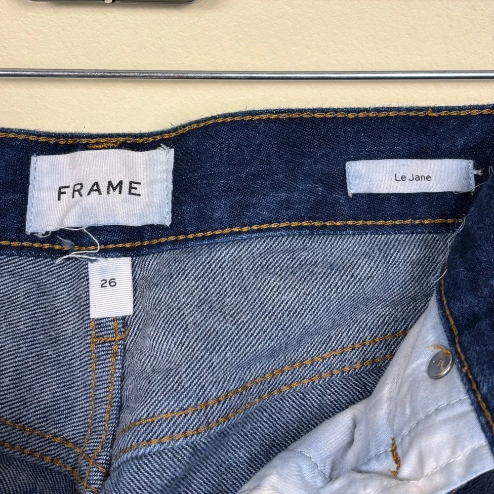 FRAME Le Jane Contrast Patchwork Jeans Indigo Women Size 26 Denim High Rise - Picture 4 of 16